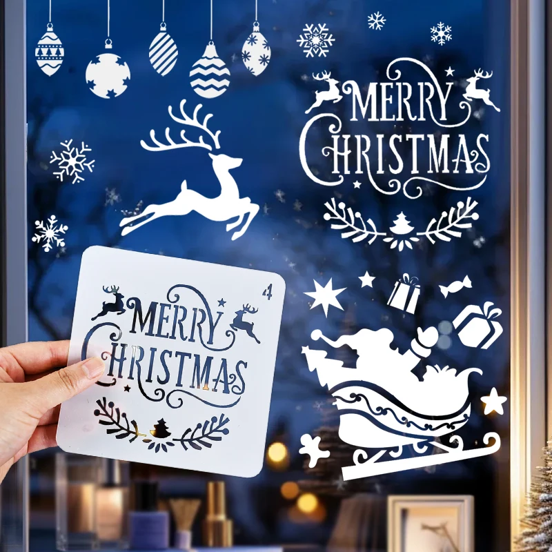 Christmas Decorations Merry Christmas Footprint Snowflake Santa Claus Xmas Tree Painting Template Embossing Paper Card Embossing Album Xmas Decoration