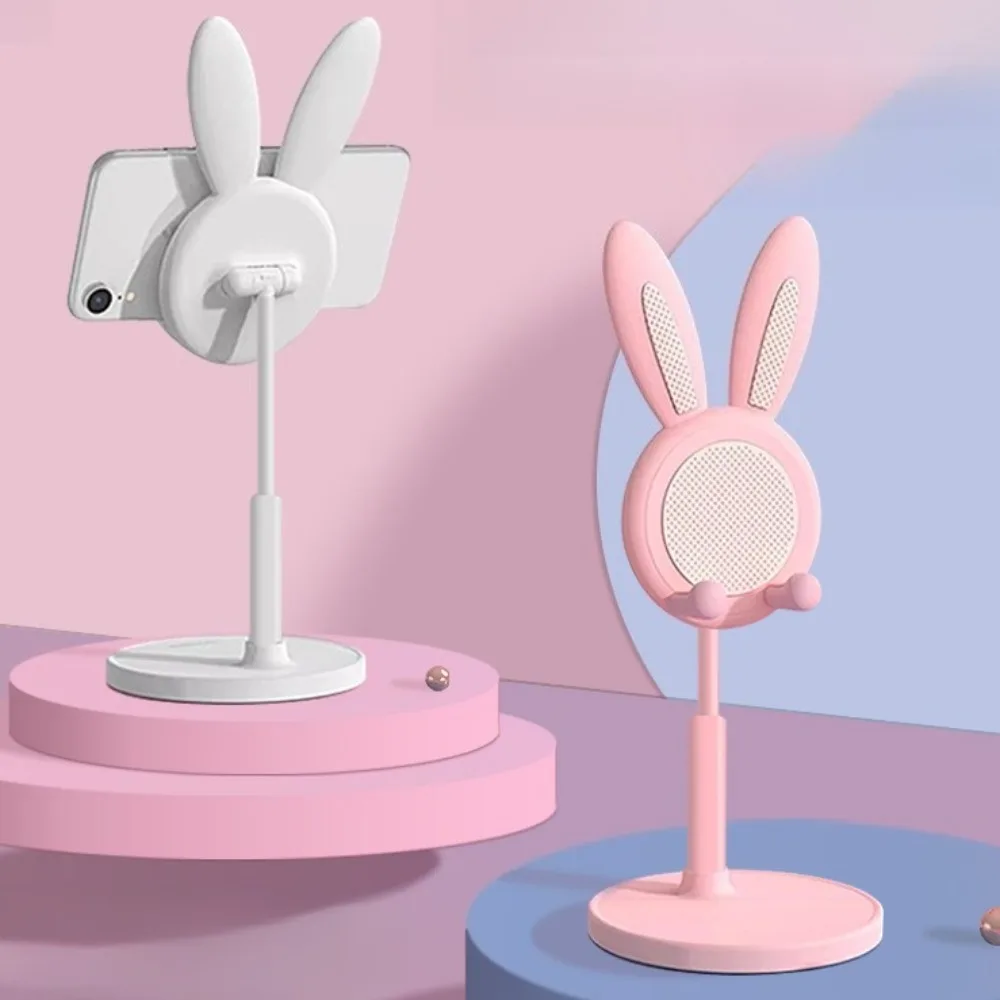 Pink Phone Holder Desktop Cell Phone Stand For iPhone For Samsung Smartphone Adjustable Lovely Rabbit Cartoon Table Support
