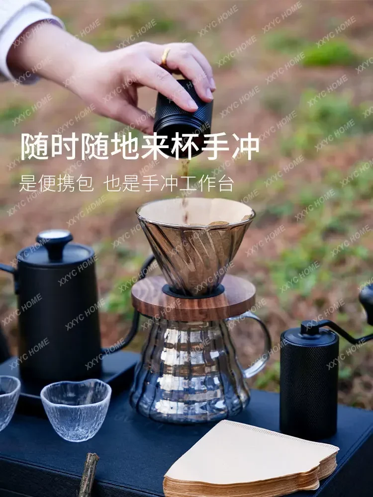 Hand Made Coffee Maker Set Hand Grinding Coffee Machine Beans Equipment Full Set Gift Box Leather Box Aluminum