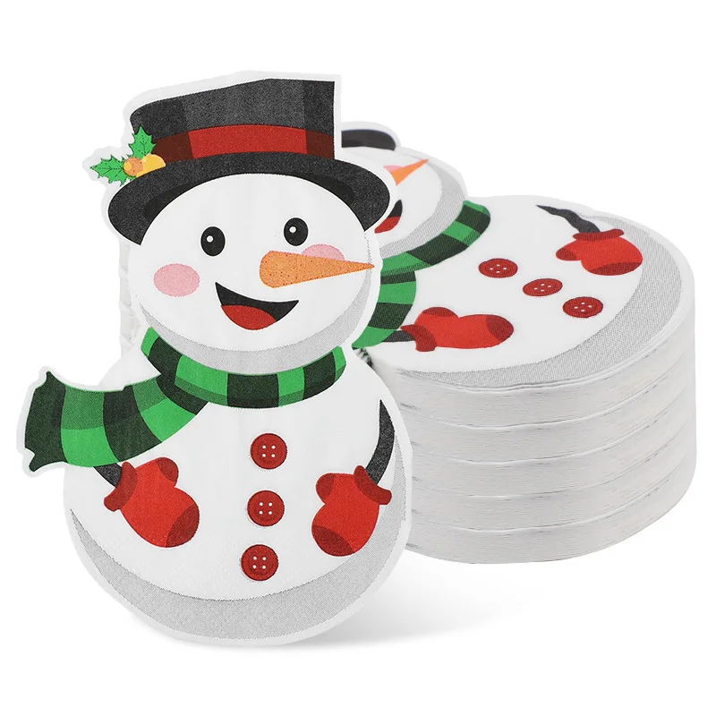 20–100 Stück Weihnachts-Einweg-Papierservietten, niedliche Schneemann-Taschentücher, 2025, Weihnachtsfeier, Zuhause, Tischdekoration, Lieferungen, Neujahr – Detail 9