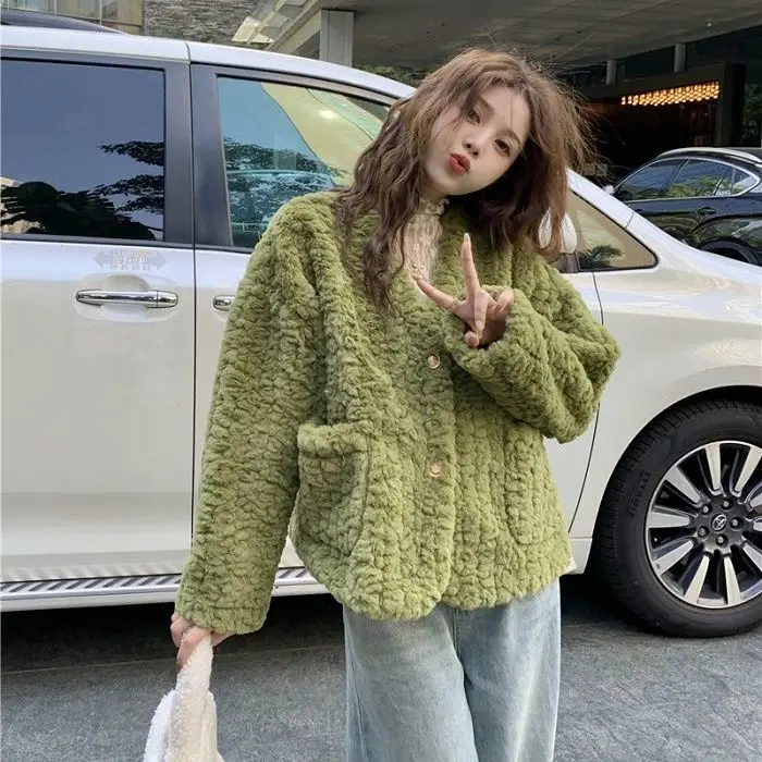 

2023 женские зимние модные пальто из искусственного меха ягненка, женские толстые теплые плюшевые пальто, женская Повседневная Верхняя одежда на пуговицах с длинным рукавом A503