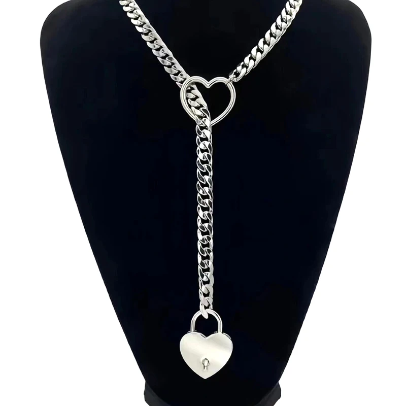 Punk Rock Exaggerate Personality Heart O-Ring Slip Chain For Women Girls Simple Versatile Long Necklace Jewelry Accessories Gift