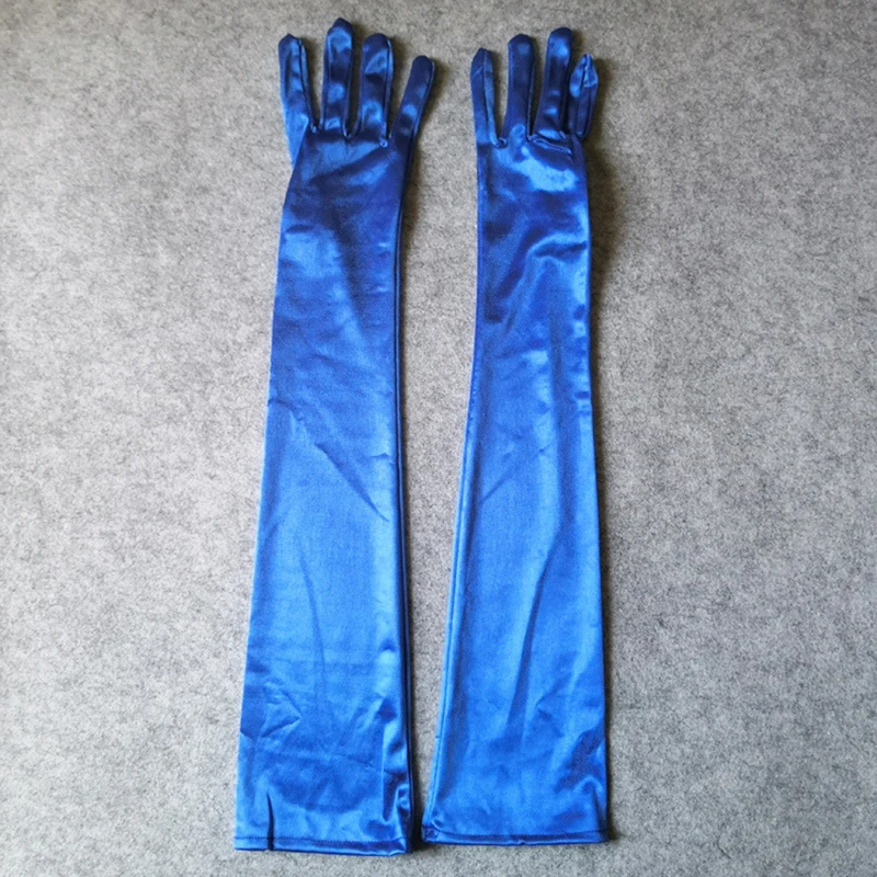 55CM Multicolor Satin Long Women Gloves Bride Wedding Party Cosplay Stage Performance Etiquette Solid Soft Smooth Accessories