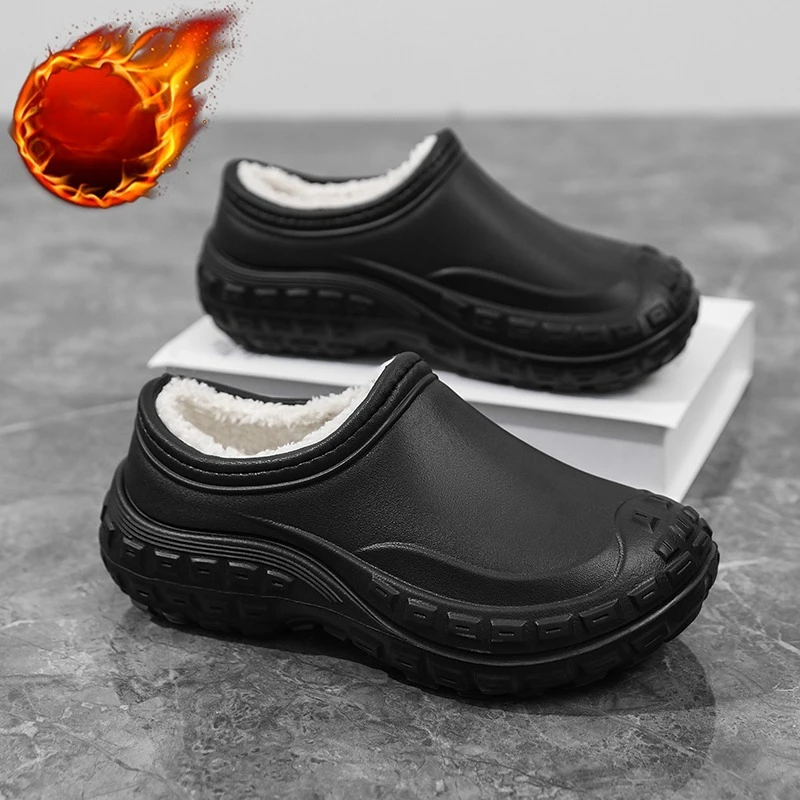Cotton Slippers for Men and Women,  Winter New Style, with Heel, Fleece-Lined,  Non-Slip, Waterproof, Warm Closed-Toe Slippers