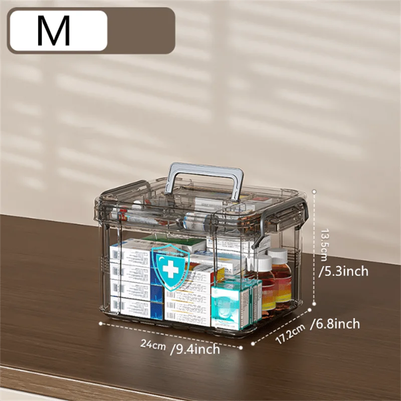 Waterproof Double-Layer Medicine Organizer - Transparent, Multi-Compartment Storage Box for Home & Bedroom First Aid Supplies