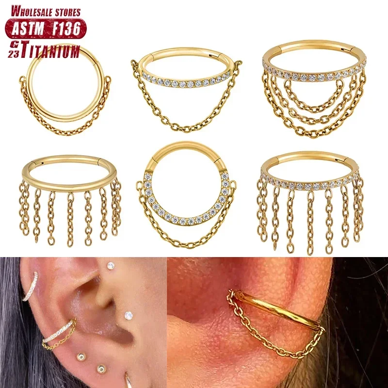 Titanium Piercing Septum Zircon Ear Tragus Cartilage Nose Rings Daith Helix Hoop Clicker Women Jewelry Girl Gift