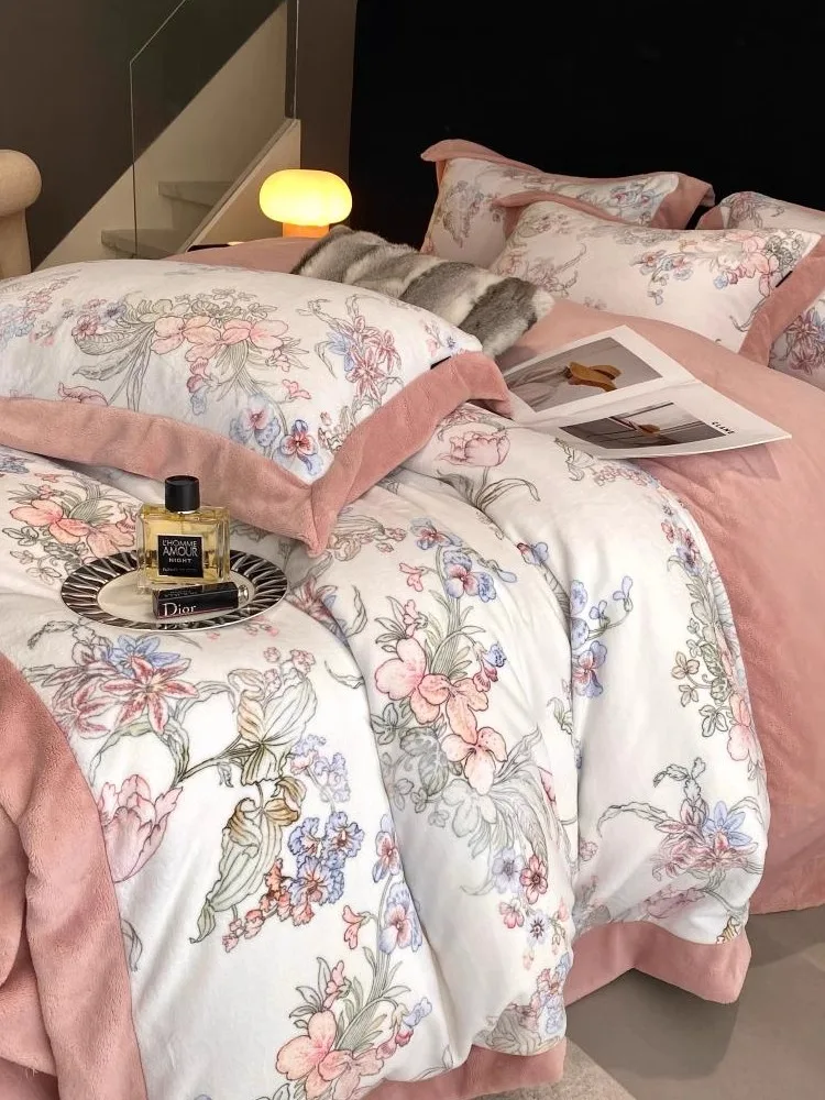 

New high-grade double-sided milk velvet four-piece set coral velvet plus velvet sheets quilt cover