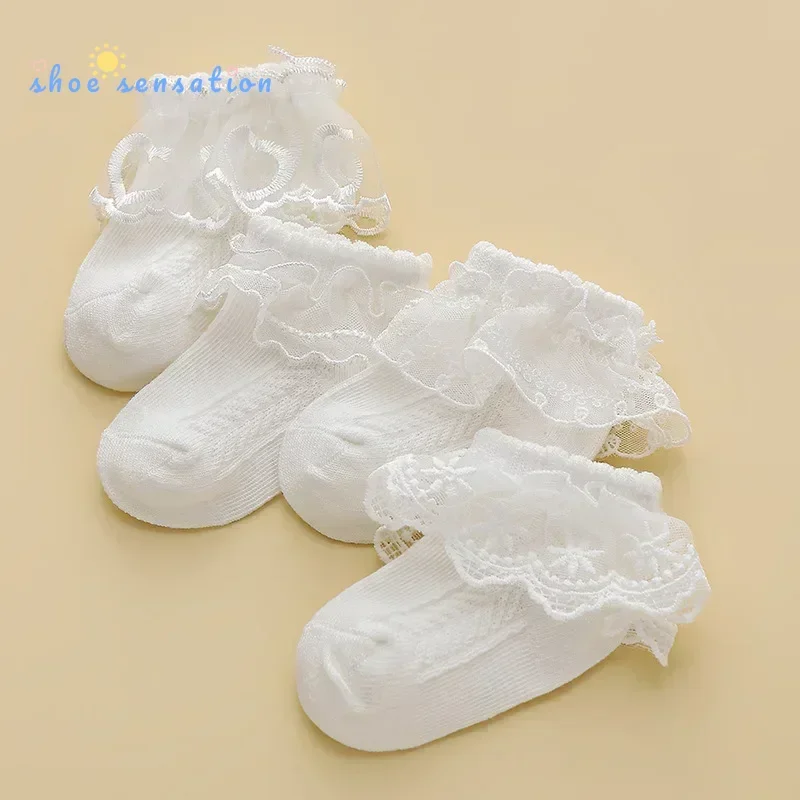 4 Pairs of Spring/Summer Korean Fashion Children's Lace Baby Loose Mouth White Mesh Thin Dance Girl Princess Socks