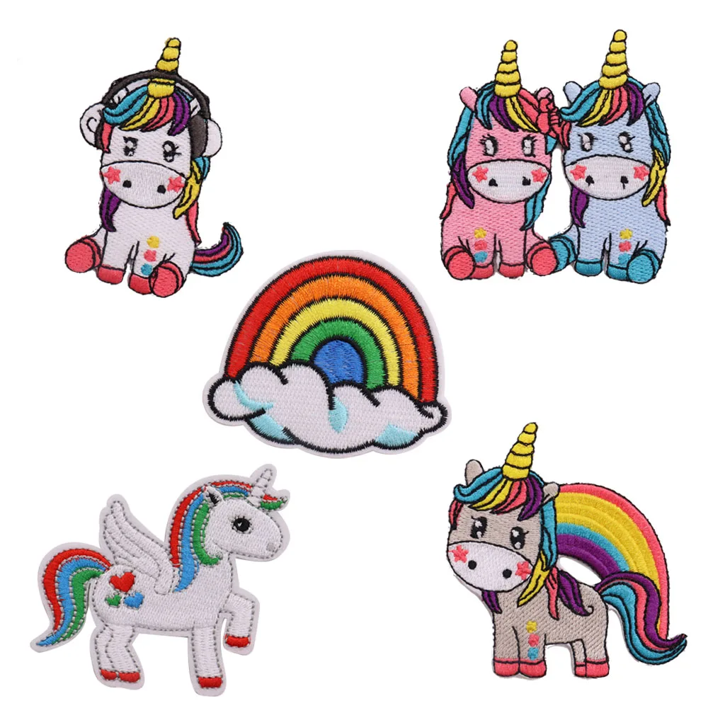 1pcs Unicorn Horse Rainbow Iron On Patches For Clothing Embroidery