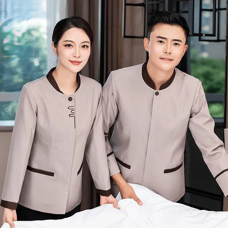 

New Hotel Guest Room Spring and Autumn Style Aunt Uniform Long Sleeve Work Clothes Property Housekeeping Hospital Cleaner