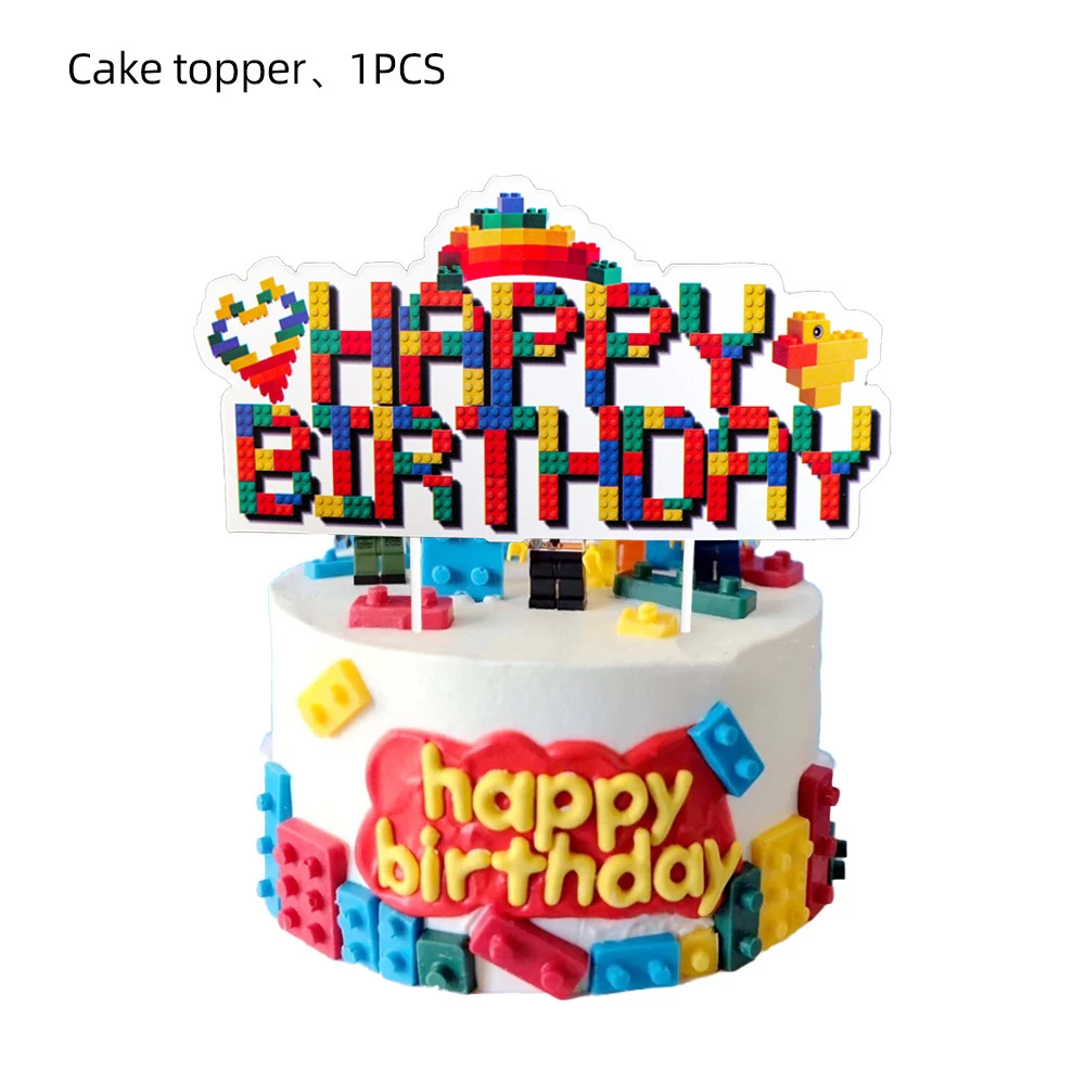 

1pcs/lot Building Block Theme Cake Decoration Cake Card Topper Kids Boys Birthday Party Supplies Baby Shower Cupcake Picks