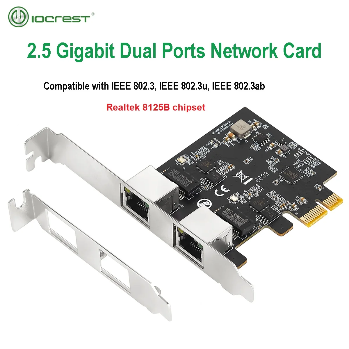 

New IOCREST 2.5GBase-T Gigabit Network Adapter with 2 Ports 2500Mbps PCIe 2.5gb Ethernet Card RJ45 LAN Controller Card