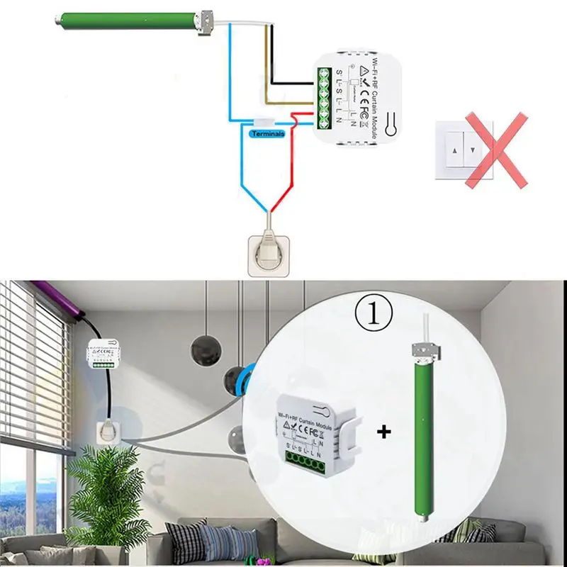 3X Tuya 스마트 라이프 Wifi 433Mhz 블라인드 커튼 스위치(전기 롤러 셔터 제어용 RF 리모컨 포함), 1RC 1RE-AT30