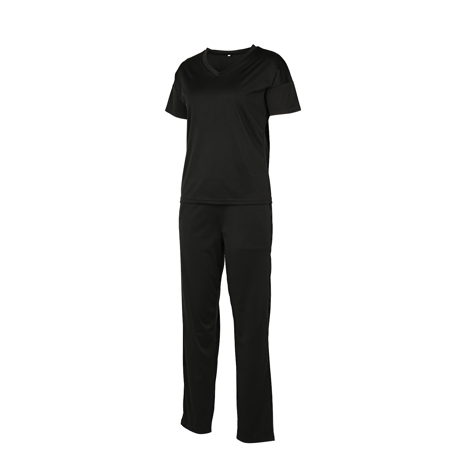 Loose Casual Two Piece Set Women V-Neck Short-Sleeved T-shirt High-Waist Lace-Up Slim Trousers Solid Colors Sports 2 Piece Sets