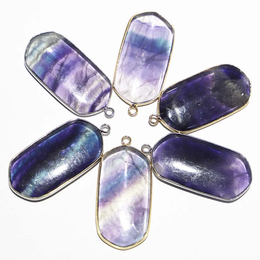 

Fashion Natural Fluorite Polygon Gilt Edged Pendant Mineral Healing Necklace Reiki Charms DIY Jewelry Accessories Wholesale 6Pcs
