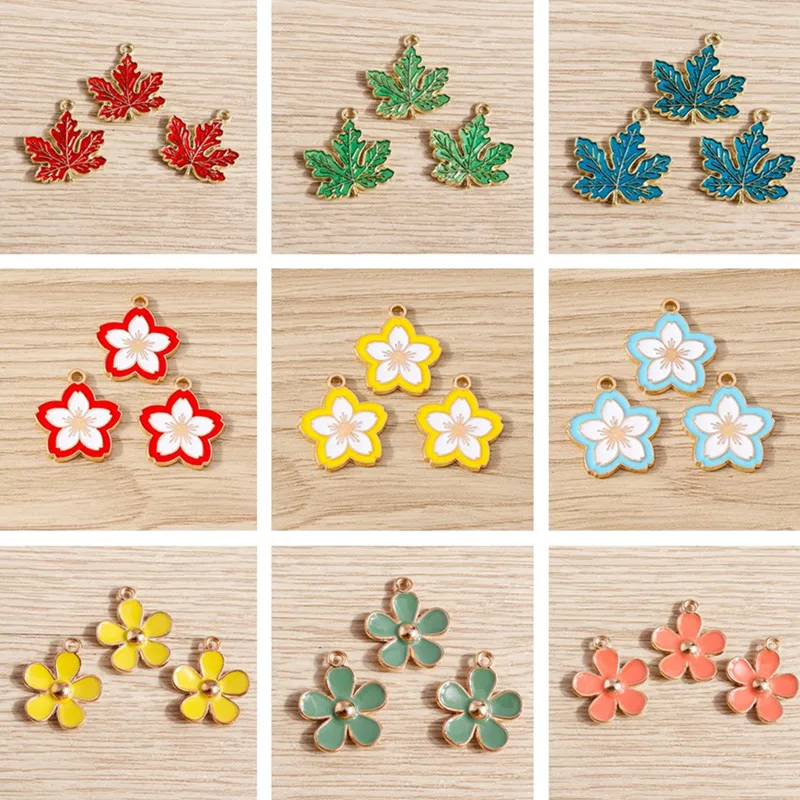 10 Stück Niedliche Bunte Emaille-Blumen-Anhänger für Ohrringe, Halsketten, Armbänder, DIY-Handwerk, Schmuckherstellung und Zubehör