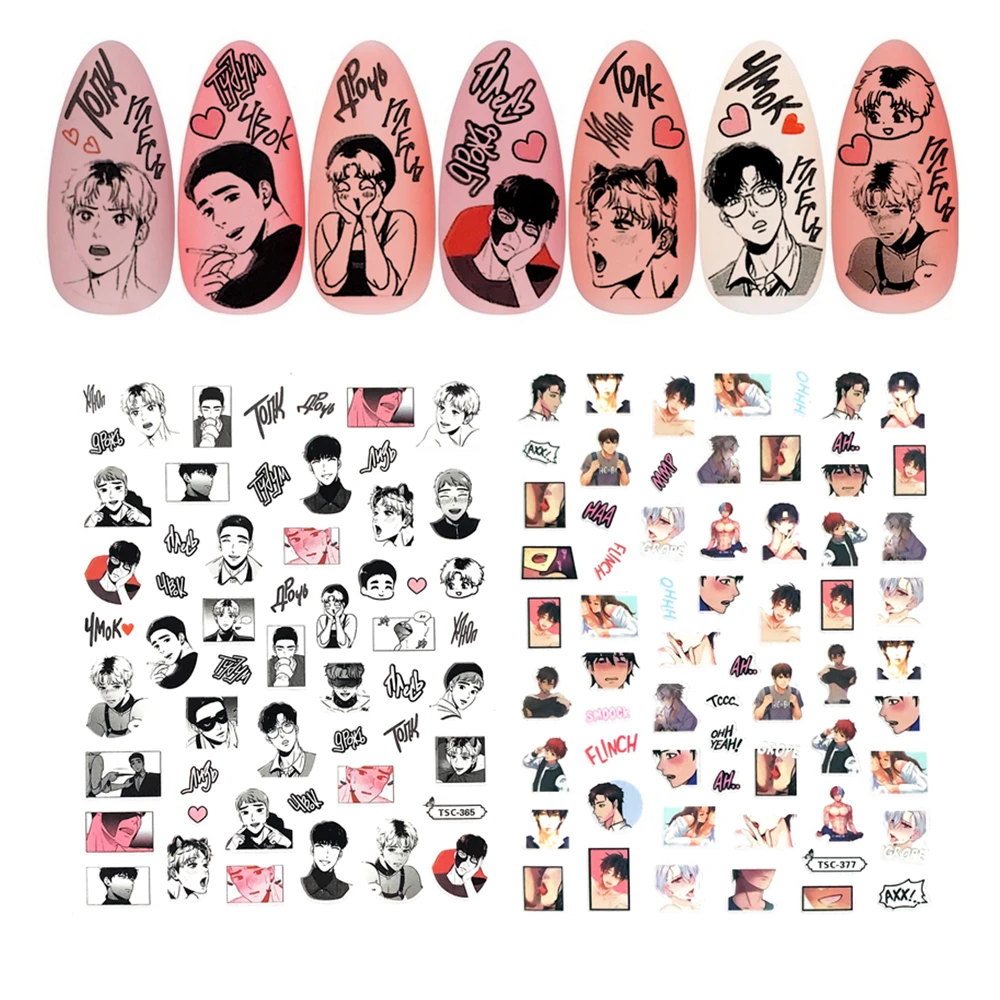 The Love Story of Two Handsome Korean Cartoons DIY 3D Back glue Nail Art Stickers Decals Sliders TSC-407 TSC-330