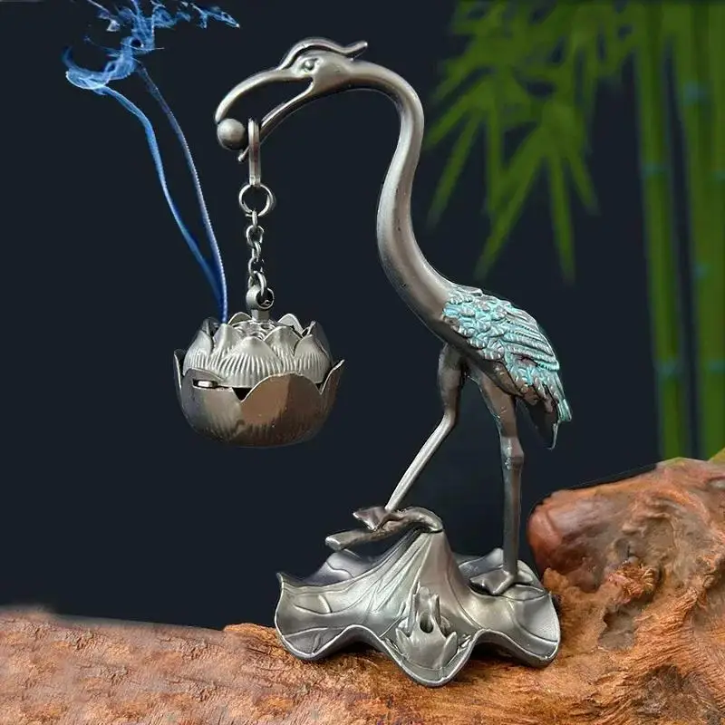 Crane Incense Burners Holder Stove Lotus Incense Burners Antique Alloy Lotus Hang Stove Tea Ceremony Craft Household Decorative