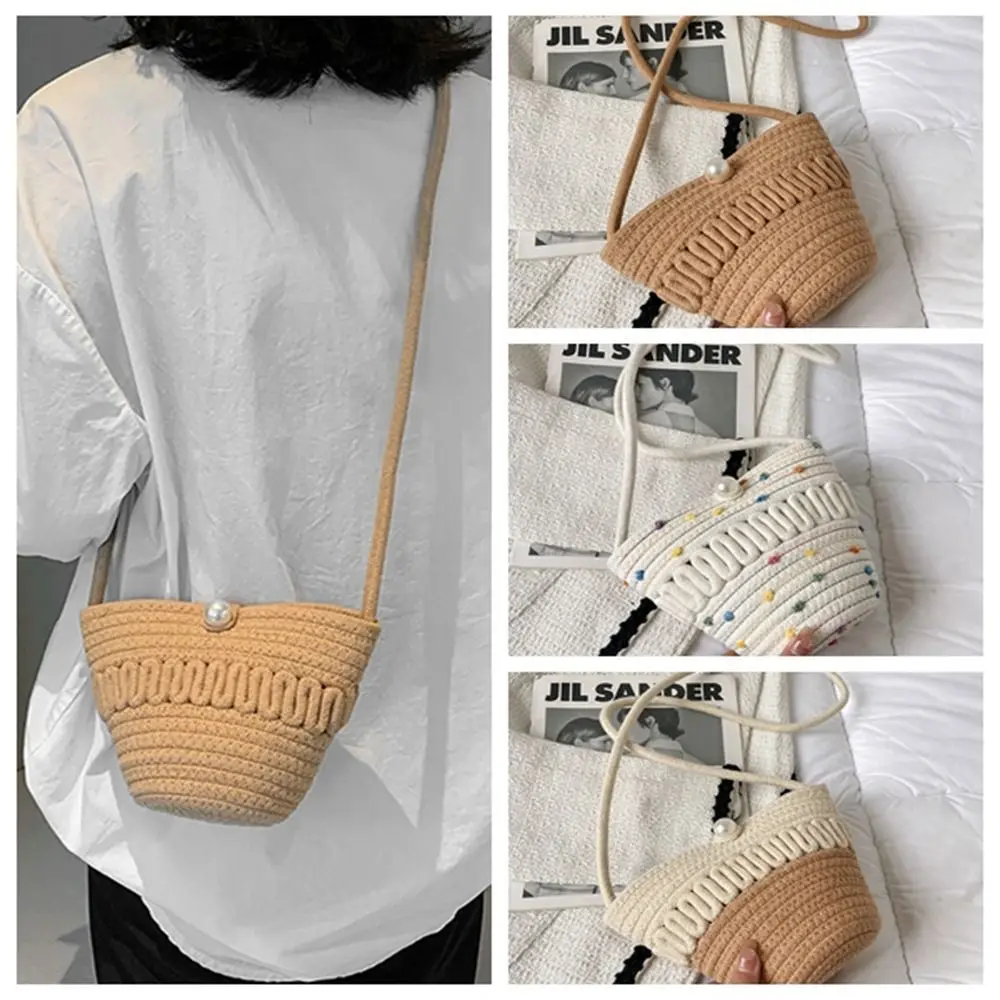 

Hollow Out Weave Straw Bag Summer Bucket Bag for Women's Travel Vacation Beach Shoulder Small Crossbody Cute Leisure Handbag