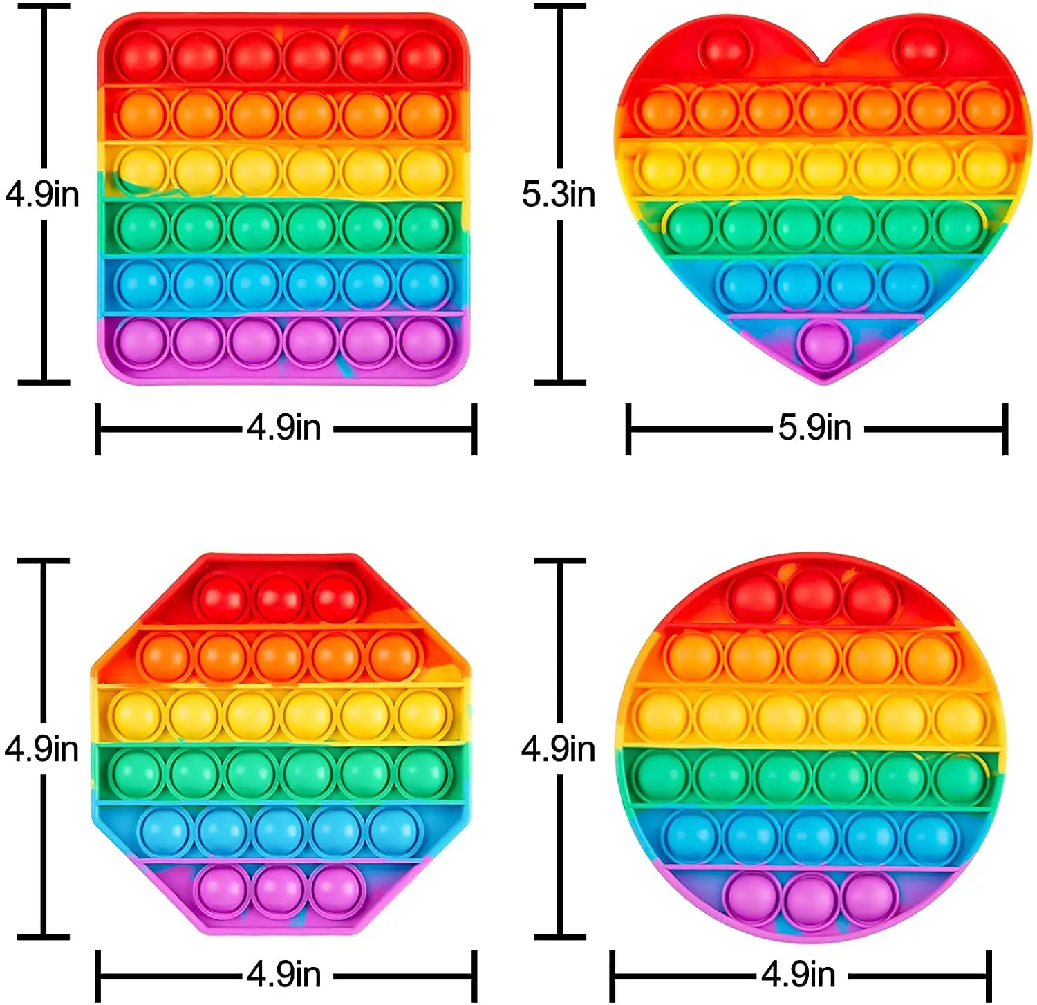 Pop Fidget Toys, Silicone Push Pop Bubble Toys for Kids and Adults Rainbow Fidget Poppers Square Octagon Heart Round Shape 2