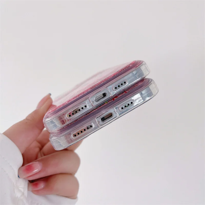 Peach Blossom Glitter Quicksand Heart & Star Liquid Silicone Case Cover