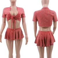 Streetwear Party Club Co Ord Sets for Women 2 Piece Set Outfit Summer Lace-up Crop Top and Mini Skirt Sets Conjuntos Para Vestir - Image 6