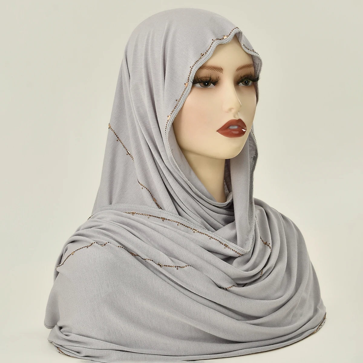 Women Cotton Jersey Hijab Scarf Glitter Shimmer Edge Shawl
