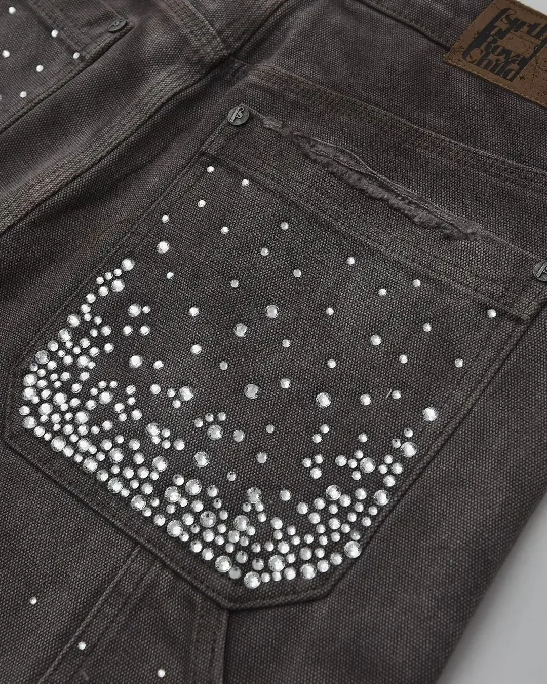 Gothic trend new rhinestone pocket exquisite denim shorts men's y2k hip-hop design personality style daily couple wide-leg pants