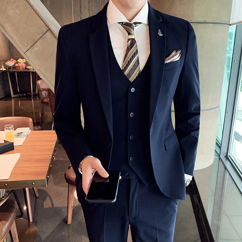 Formal suit Men's Three-piece suit set Casual business wedding banquet Outfit Vest Trousers
