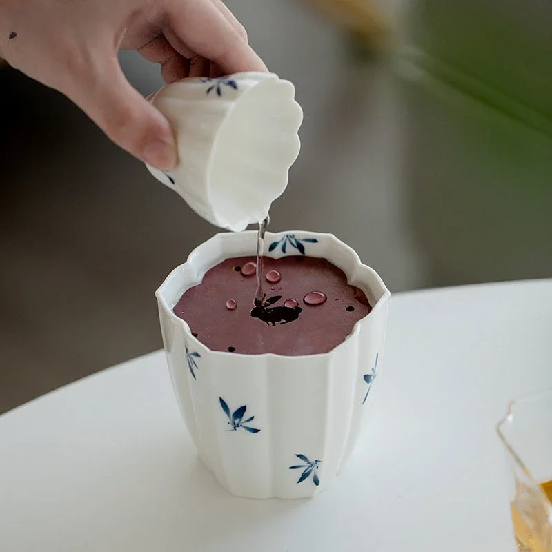 

Чаша для мытья чая с орхидеей, ручная роспись, лепестки, керамический резервуар для хранения воды с крышкой, бак для чая