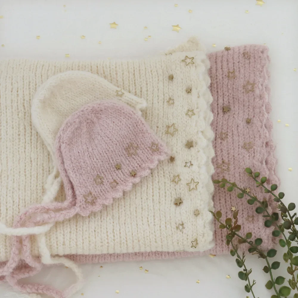 

New Newborn Photography Baby Photography Wrapping Cloth and Hat Mohair Hand Sewn Star Wrapping Yarn newborn props photography
