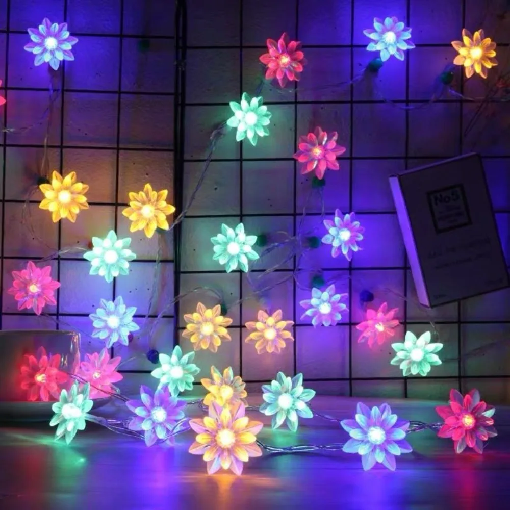 

3D LED Lotus String Lights Garden Battery Version DIY Decor Decor Lamp 3 Meters Home Decor Tree Lantern Strip Outdoor