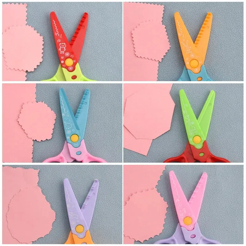 soft handle scissors portable scissors cutter black blade scissors stationery scissors creative cute lace scissors can be changed into 6-head child safety DIY pattern paper cuttings card tool