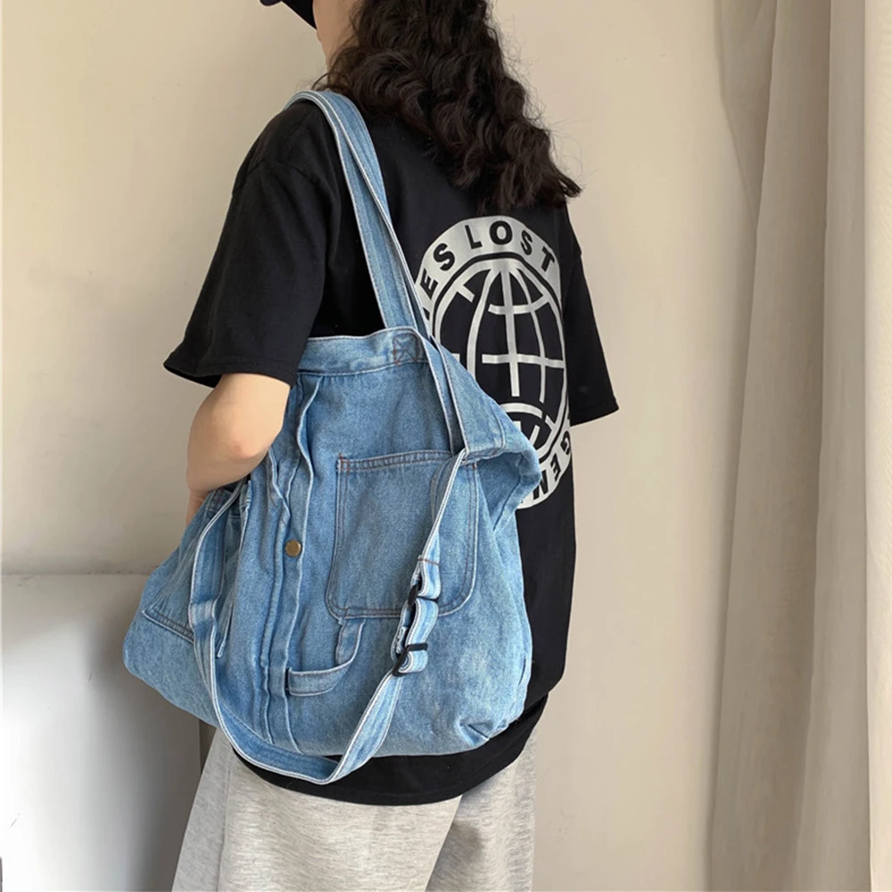 

2023 New Fashion Wash Denim Bag Women Handbags Large Capacity Shoulder Bag Female Korean Casual Girls Messenger Bag School Bag