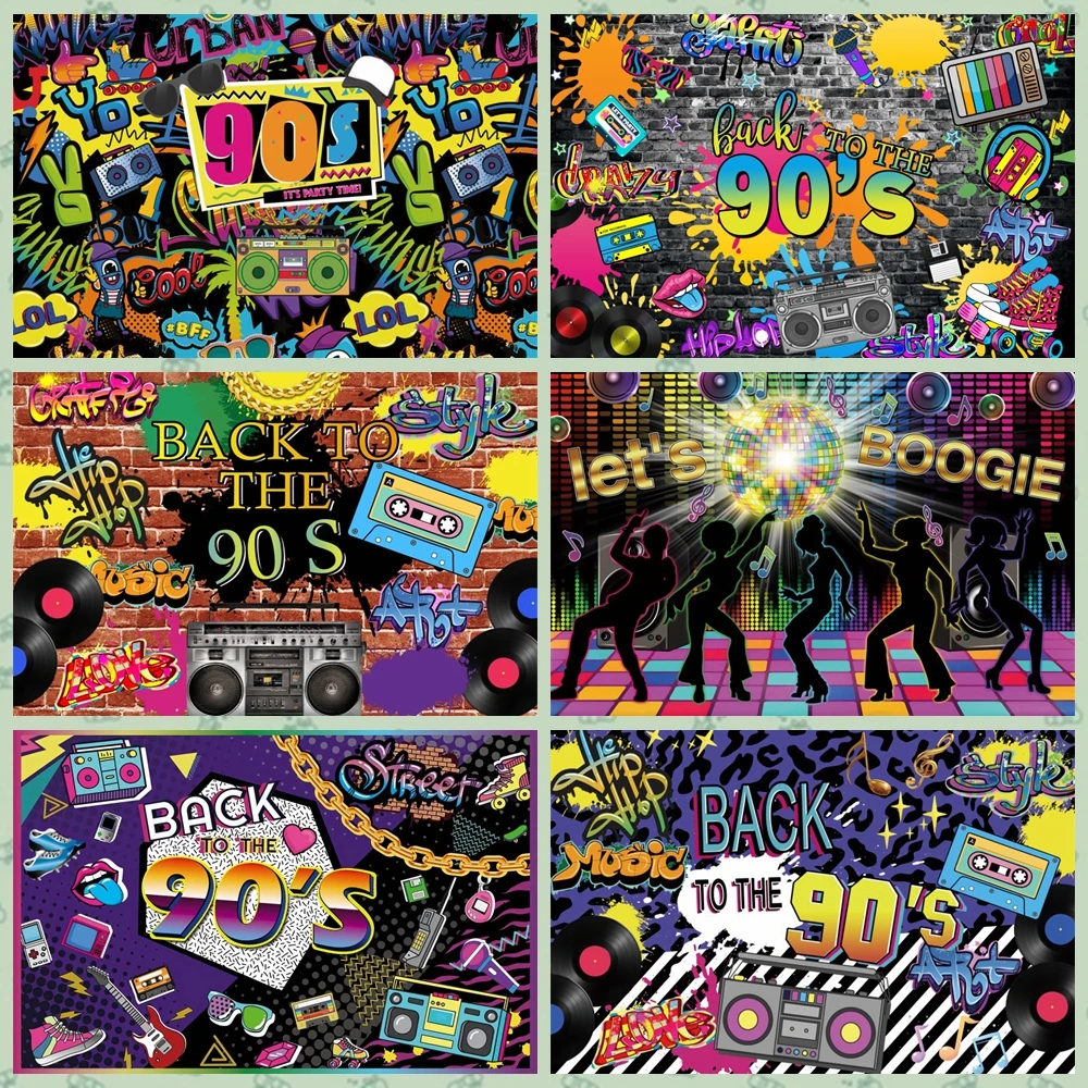 

80's 90's Disco Music Graffiti Glow Backdrop for Photography Hip Hop Dance Birthday Party Background Adult Portrait Photo Studio