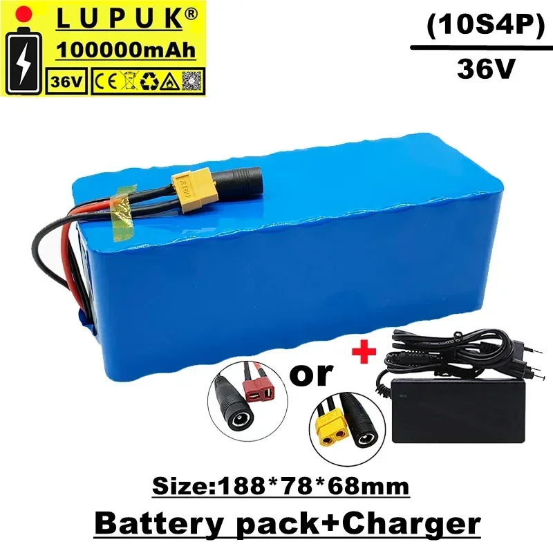 

2023 latest 36v battery pack, 10S4P, 100000mAh, 1000W, built-in BMS, suitable for electric bicycles and scooters+charger