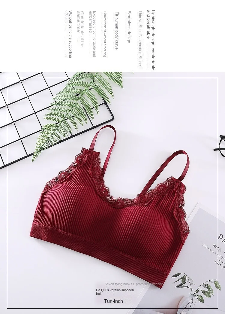 Description Picture 3 of itemWomen's Wireless Seamless Lace Bralette Sexy and Comfortable Solid Color Underwear Vest with Hollow Out for Everyday Wear