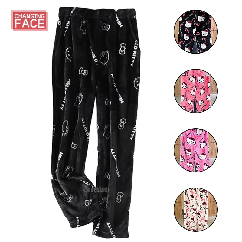 

Hello Kitty Pajama Pants Hello Kitty Pajamas Flannel Women'S Autumn Winter Coral Velvet Trousers Thickened Warm Christmas Gift