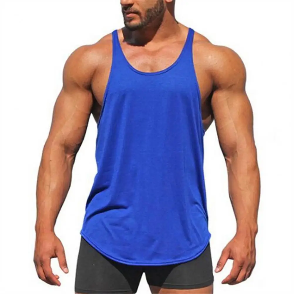 

Plus Size Racer Back Gym Tops Men's Solid Color Sport Vest with Racerback Bodybuilding Fitness O-neck Sleeveless Top