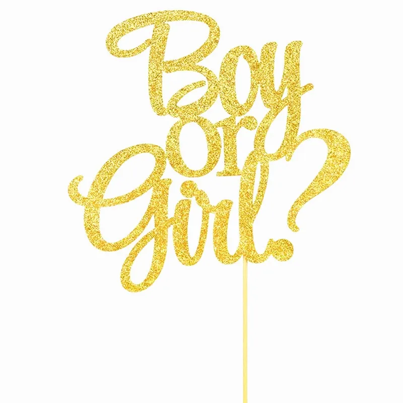 Boy Or Girl Cake Flags Gold Pink Blue Cake Topper Gender Reveal Kids Birthday Party Baby Shower Baking Decor DIY