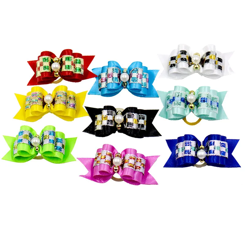 

20/50/100pcs Dog Hair Bows with Rubber Bands Rhinestone Adornment Hair Grooming Doggies Cat Topknot Bowknot Pet Hair Accessories