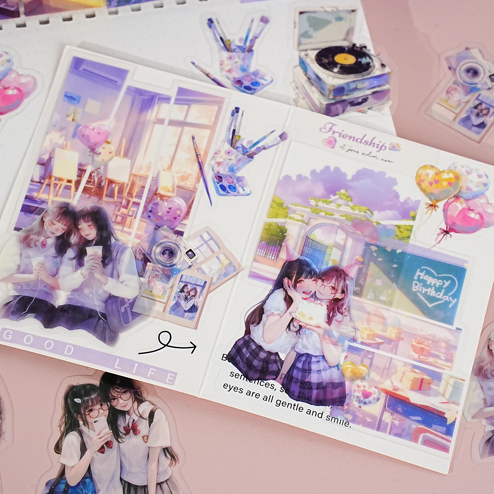 에토리 라이프 15개 스티커, 어디든 함께하는 보라색 인스 스타일 소녀 캐릭터 풍경 애완동물 스티커, 노트북, 휴대폰 케이스, 여행 가방, 사진 앨범, 스크랩북, 학생 문구류, 소녀 스티커, 어린이 스티커 장