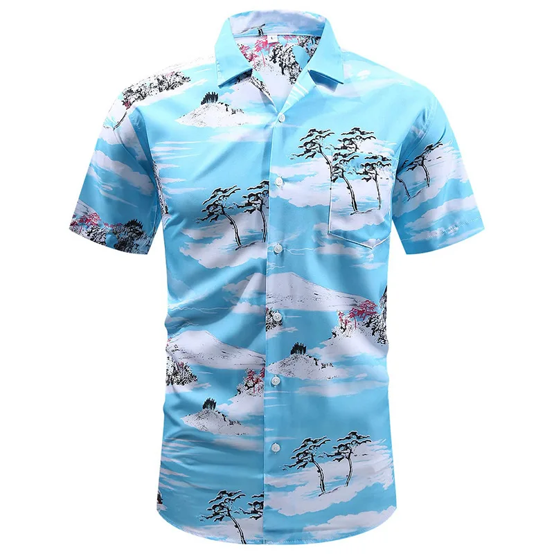 thumbnail image 1 of Camisa hawaiana de playa para hombre, ropa con estampado 3D de hojas de madera, palmeras y2k, blusa informal de verano con solapa y manga corta, 1 of 5