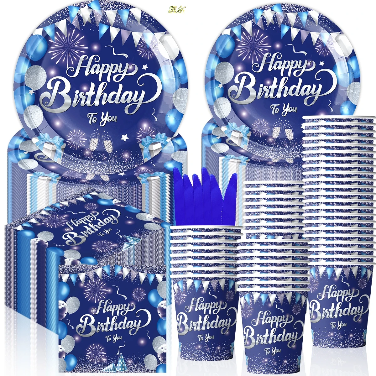 Ink Blue Diamond Party Disposable Tableware Paper Plate Set Cups Towels For Birthday Party party disposable tableware