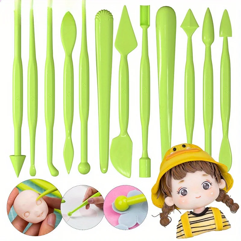 12 Sets Fondant Flower Making Tool Cartoon Kneading Molding Tool Dough Molding Carving fondant cake tools
