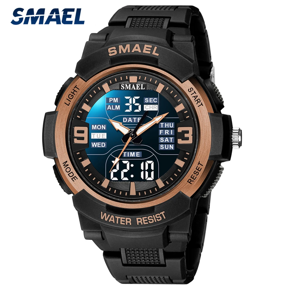 

SMAEL Fashion Men Brand Watch Sport Waterproof Silicone Military Wristwatch Mens Digital Double Display Stopwatch Watches