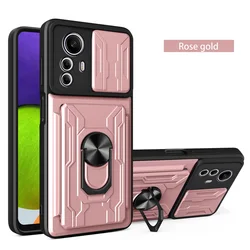Multifunctional Armor Hybrid Ring Cover with Card Slot and Camera Protection for Redmi Note10 4G (Rose Gold)