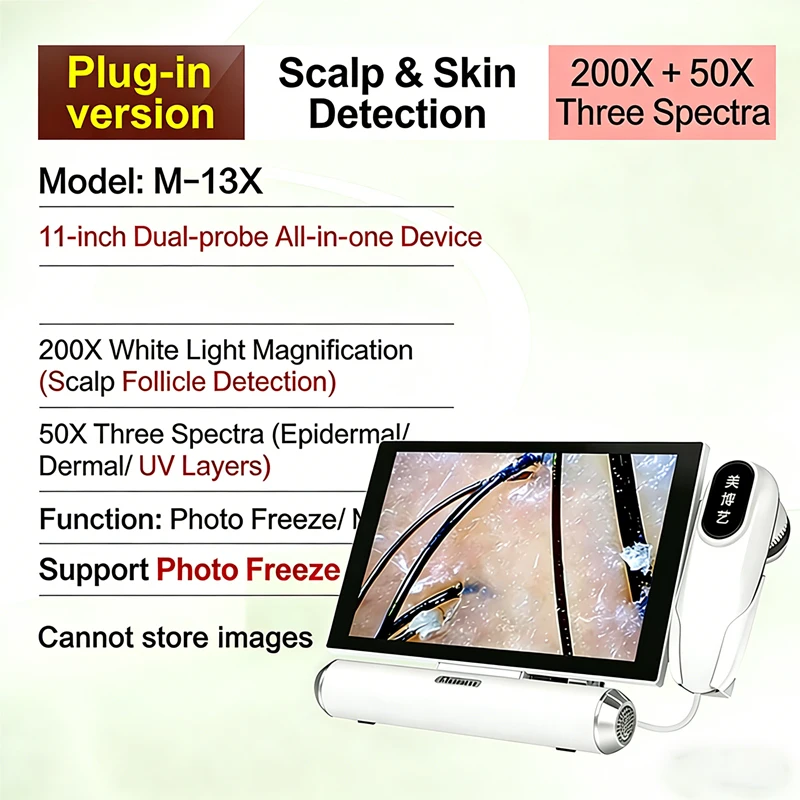 Analizzatore Cutaneo HD da 11 Pollici, Microscopio Digitale 50X-200X, Tester per Follicoli Piliferi e Pori Facciali, Attrezzatura Tutto-in-Uno per Uso Domestico e Professionale