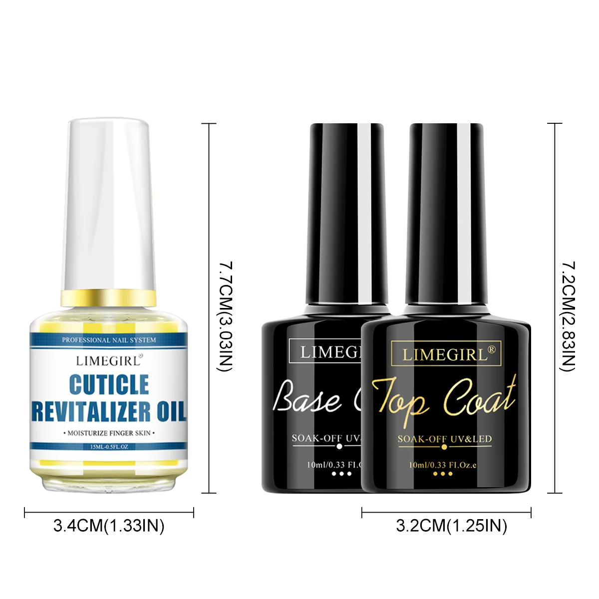 LIMEGIRL 3pcs/Kit Nail Art Soaking Base Coat Clear Coat Nail Polish with Cuticle Nail Care Softener UV Gel Multipurpose Nail Kit 6