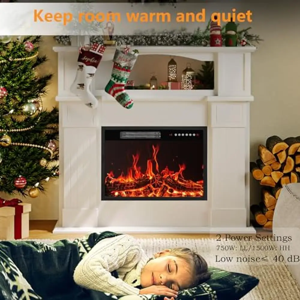 23" Electric Fireplace Insert with Wooden Mantel Surround Freestanding TV Stand Heater Realistic Flame Effect Remote Control UL 2